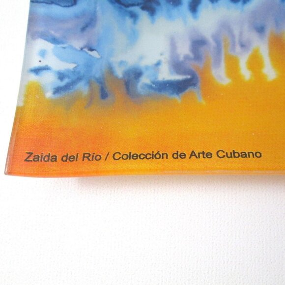 Zaida Del Rio Glass Dish Cuban Artist 8" Square Plate Flower Lady By Ocean - Picture 2 of 7